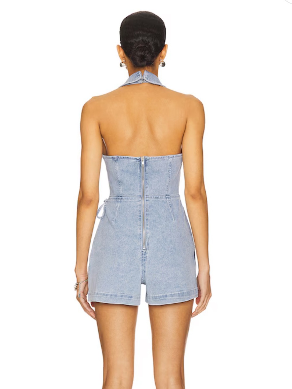 Revolve Oliver Denim Halter Wrap Romper - Picture 3 of 3